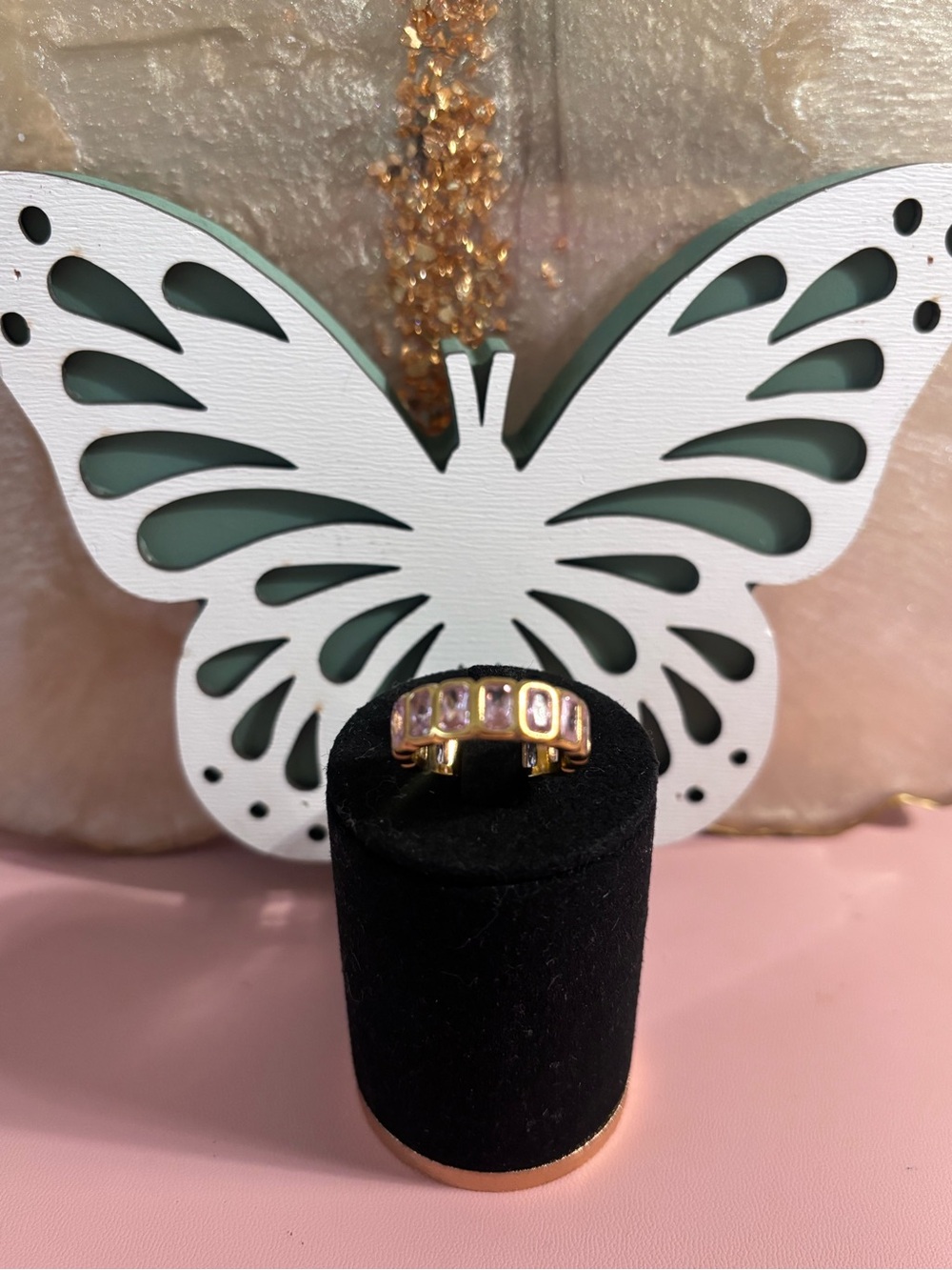 Rise Gold  Pink Stone Band Ring Size 7